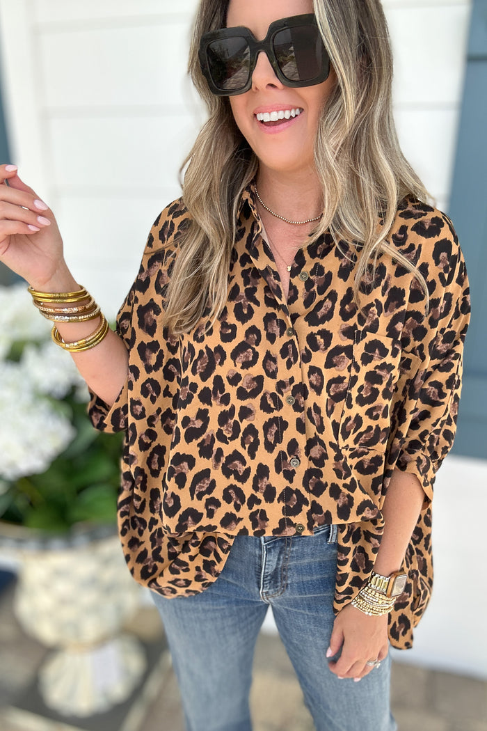 Love The Leopard Button Top - Camel - B Social Boutique