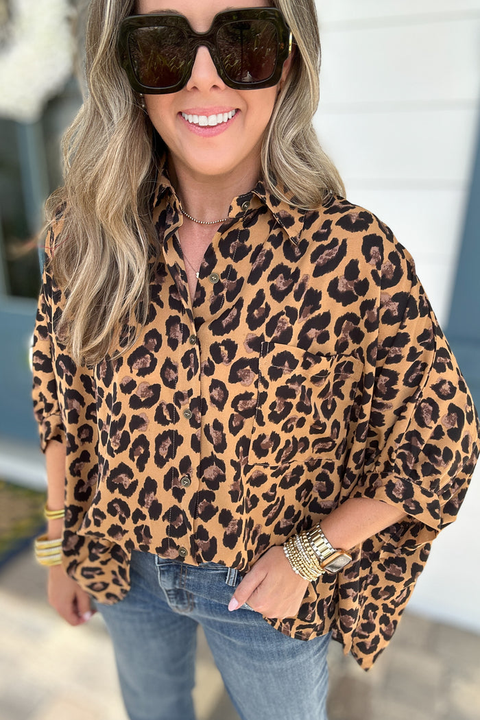Love The Leopard Button Top - Camel - B Social Boutique