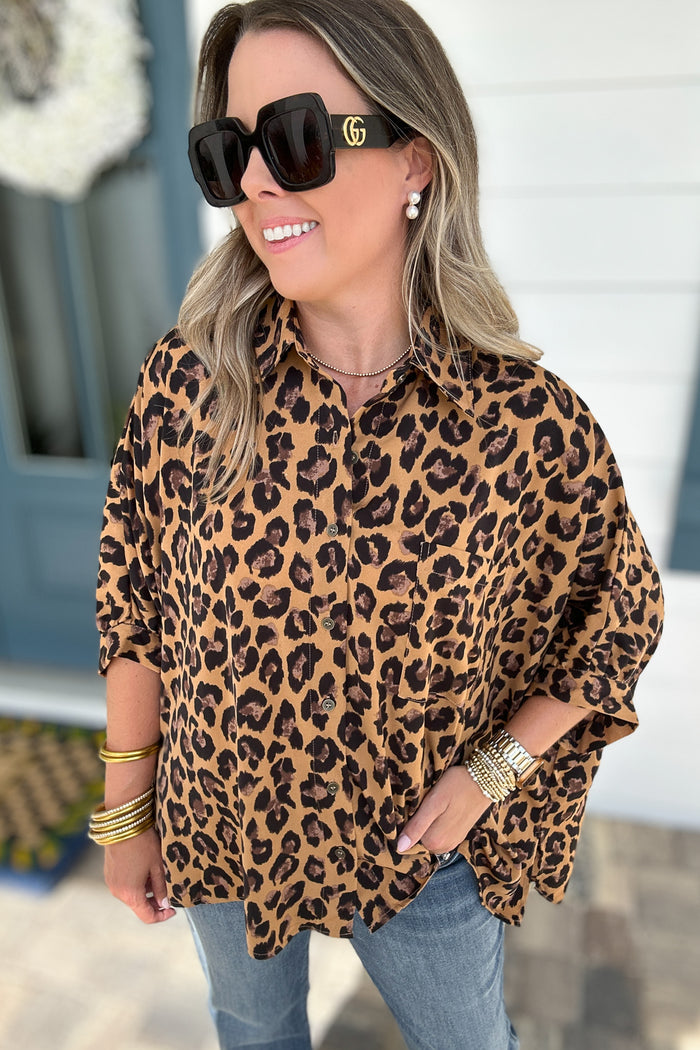 Love The Leopard Button Top - Camel - B Social Boutique