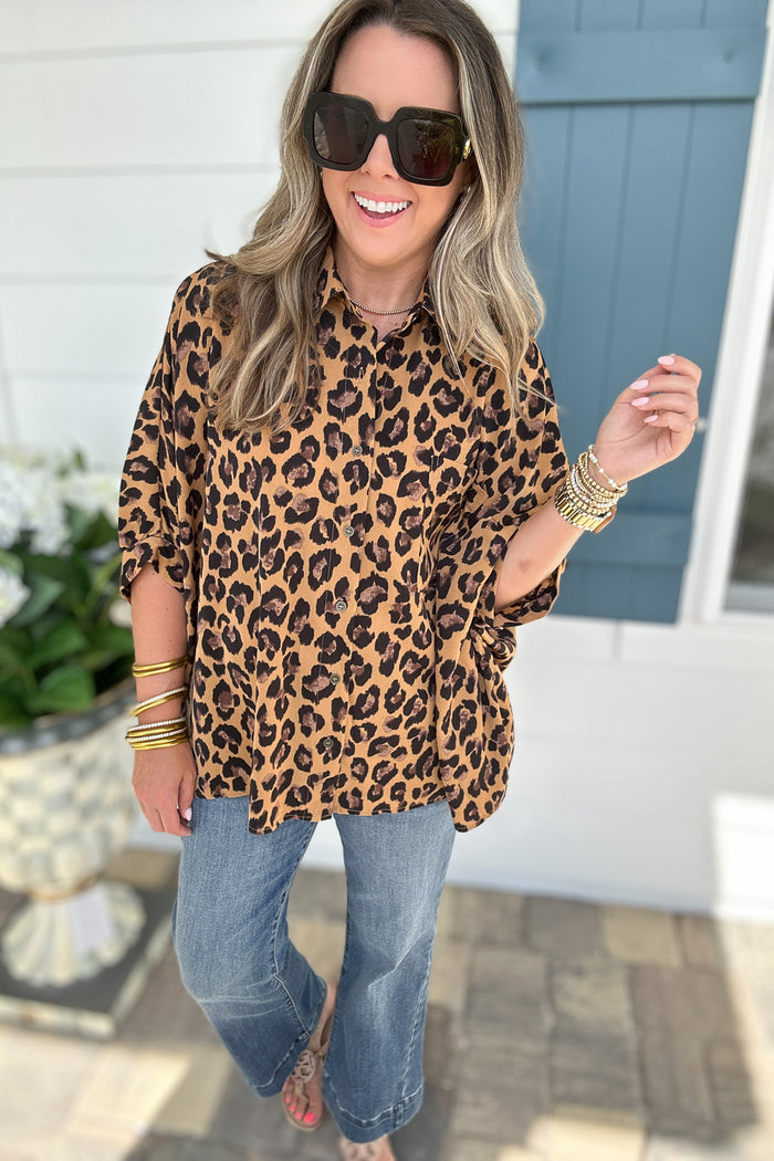 Love The Leopard Button Top - Camel - B Social Boutique