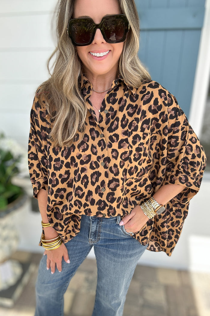 Love The Leopard Button Top - Camel - B Social Boutique