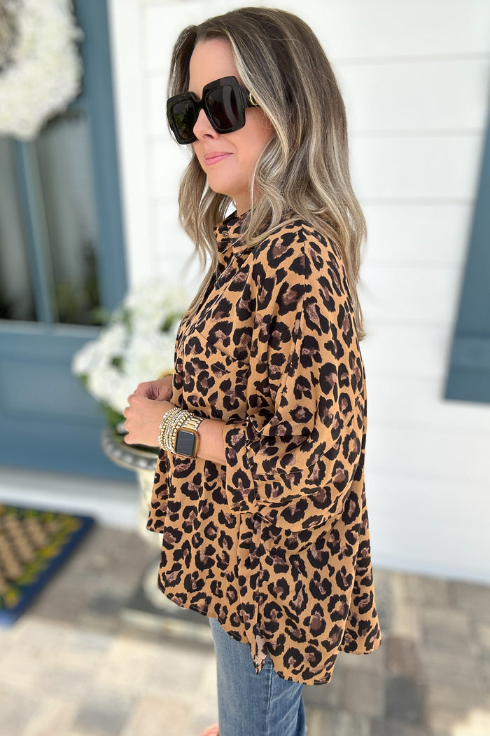 Love The Leopard Button Top - Camel - B Social Boutique