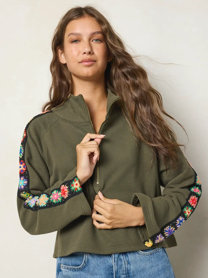 Lyvie Trim Sweatshirt - Olive-view 1