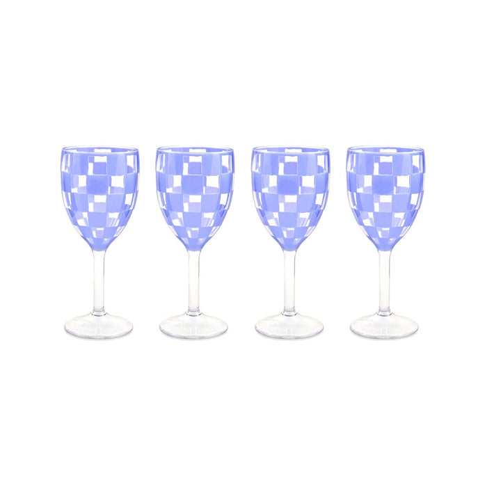 MacKenzie Childs: Blue Check Acrylic Wine Goblets, Set of 4