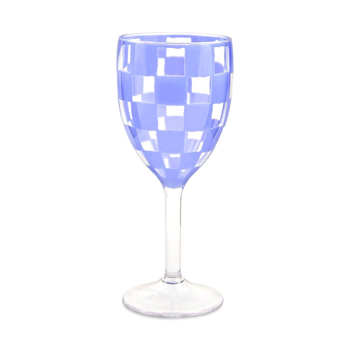 MacKenzie Childs: Blue Check Acrylic Wine Goblets, Set of 4
