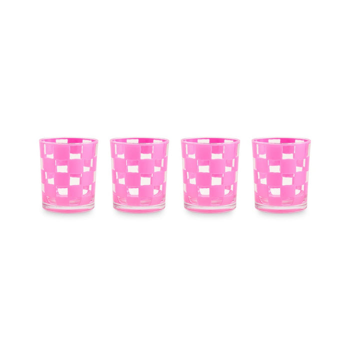 MacKenzie Childs: Pink Check Acrylic Tumblers, Set of 4
