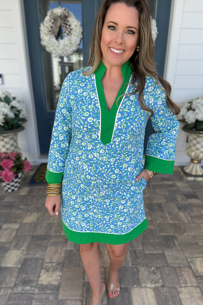 Mary Square: Brenda Dress -  Meadow Line Blue