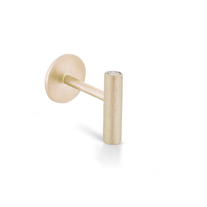Matte Round Bar with Diamond Ends Threaded Stud Earring With Titanium Backing