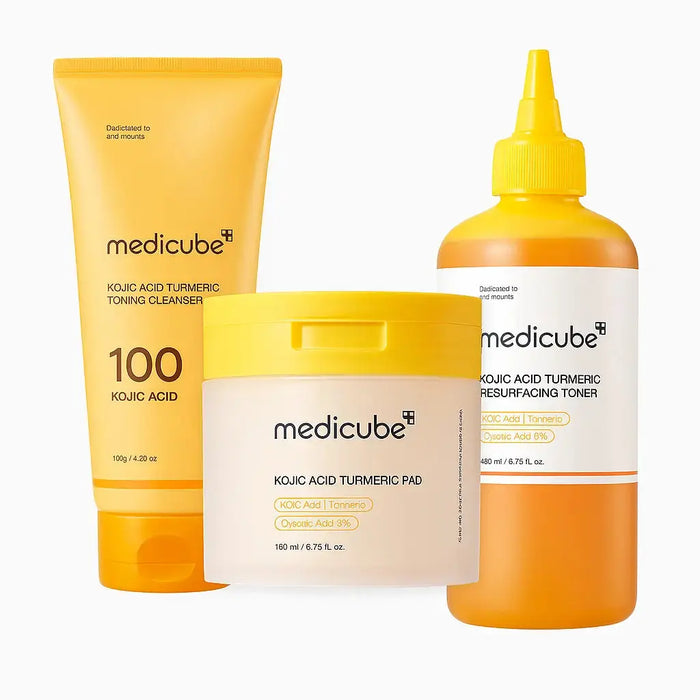 MEDICUBE Kojic Acid Turmeric Brightening Skincare Set (Cleanser + Toner + Pads) - DOKAN
