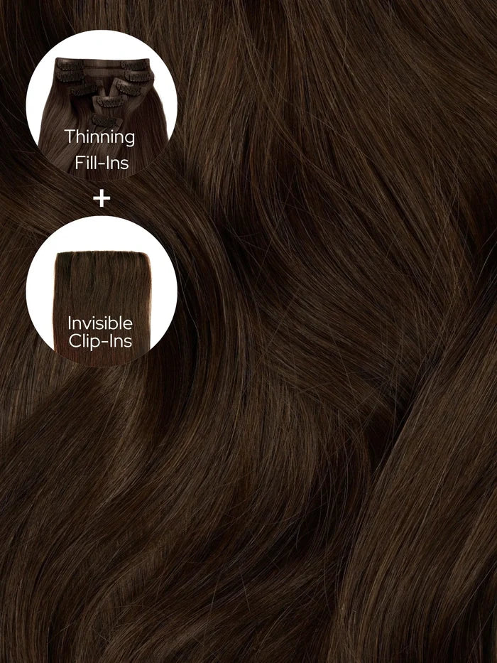 Medium Brown (2B) Thinning Hair and Invisible Clip-ins Bundle