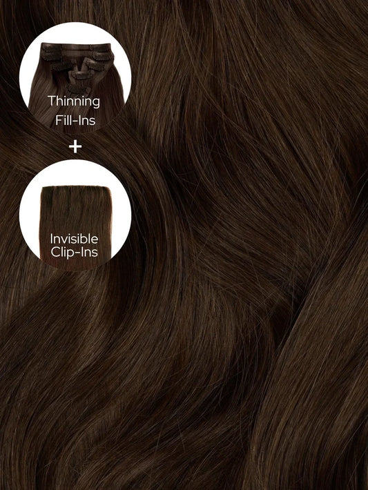 Medium Brown (2B) Thinning Hair and Invisible Clip-ins Bundle