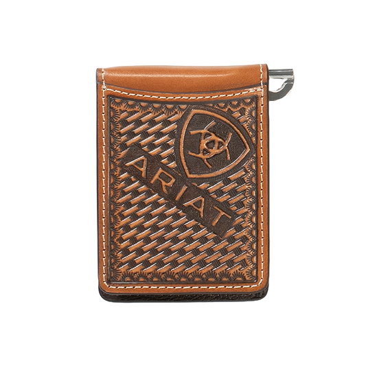 Men's Brown Leather Ariat Money Clip Bifold Wallet
