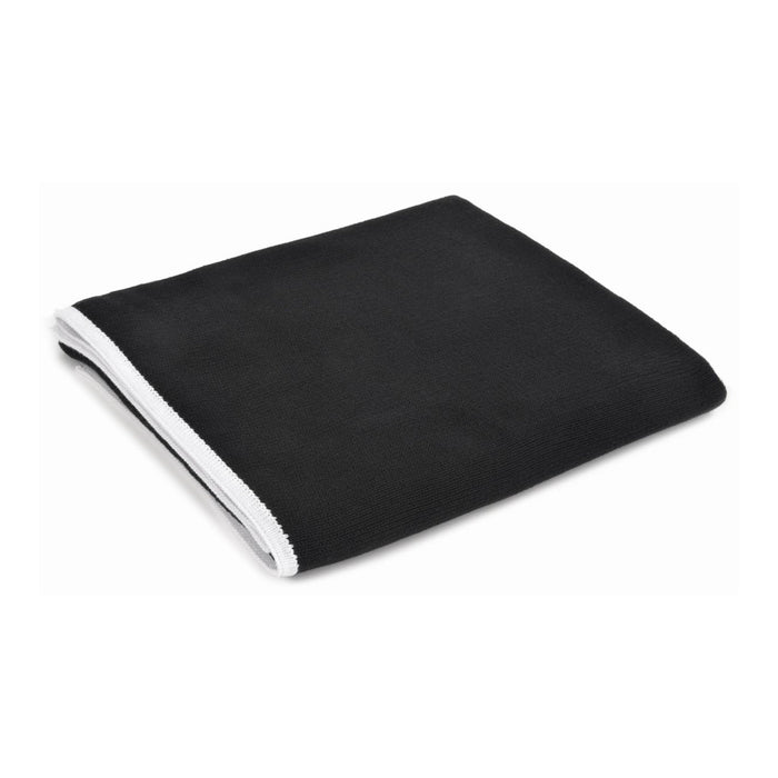 Black blanket with white edge on a white background