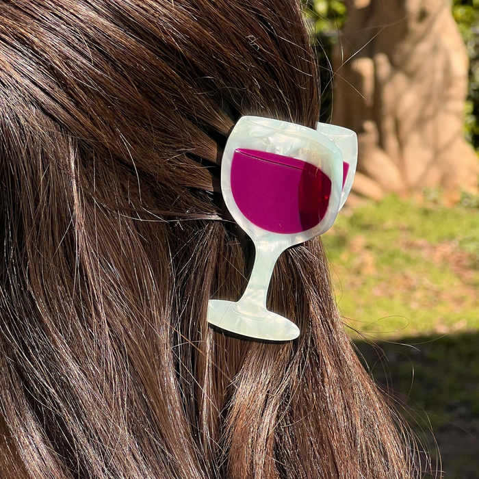 Midi Red Wine Glass Hair Claw Clip