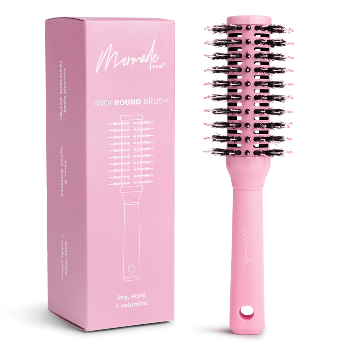 Mermade Hair Midi Round Brush flatlay with box