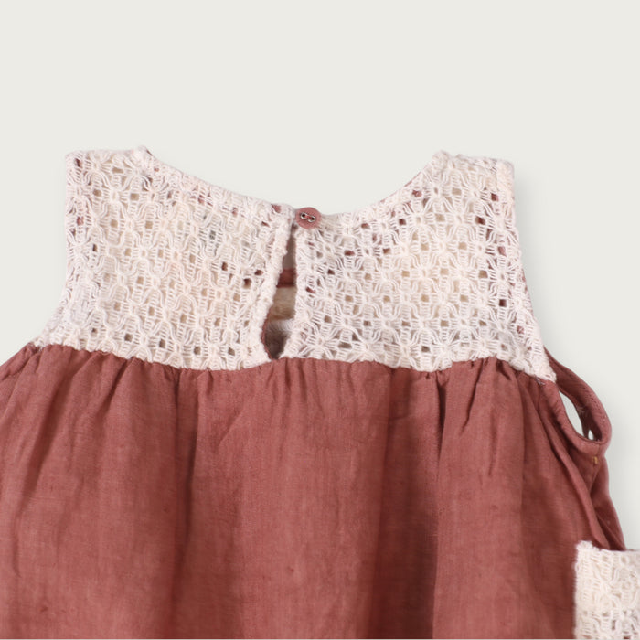 Mirabelle Linen Crochet Baby Dress + Bloomer (Natural Linen)