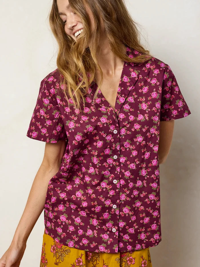 Mix & Match Cotton Short Sleeve Pajama Top - Porto Ditsy Merlot-view 2