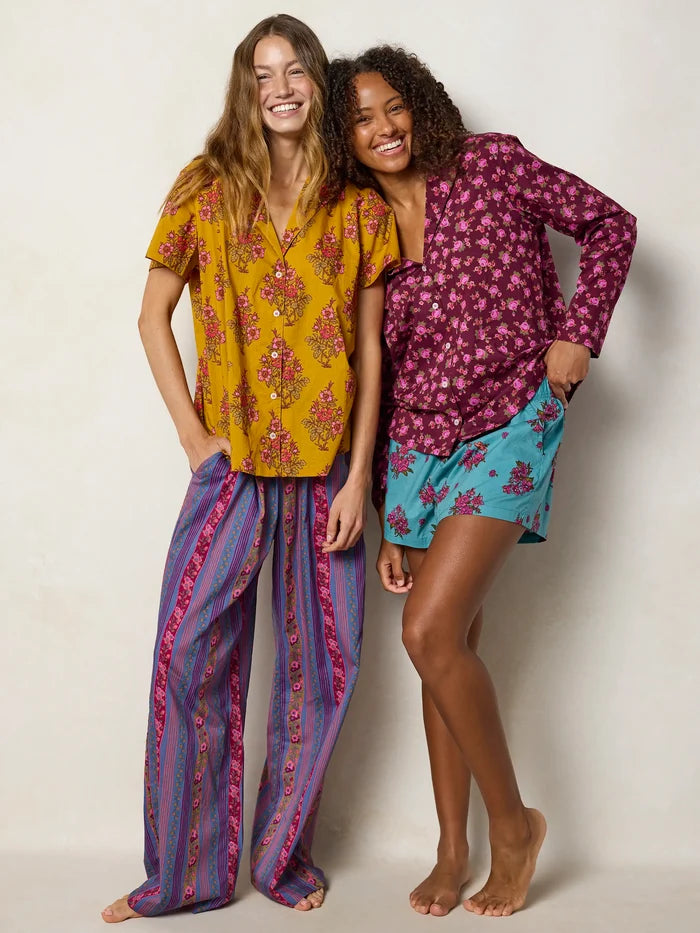 Mix & Match Cotton Short Sleeve Pajama Top - Porto Ditsy Merlot-view 7