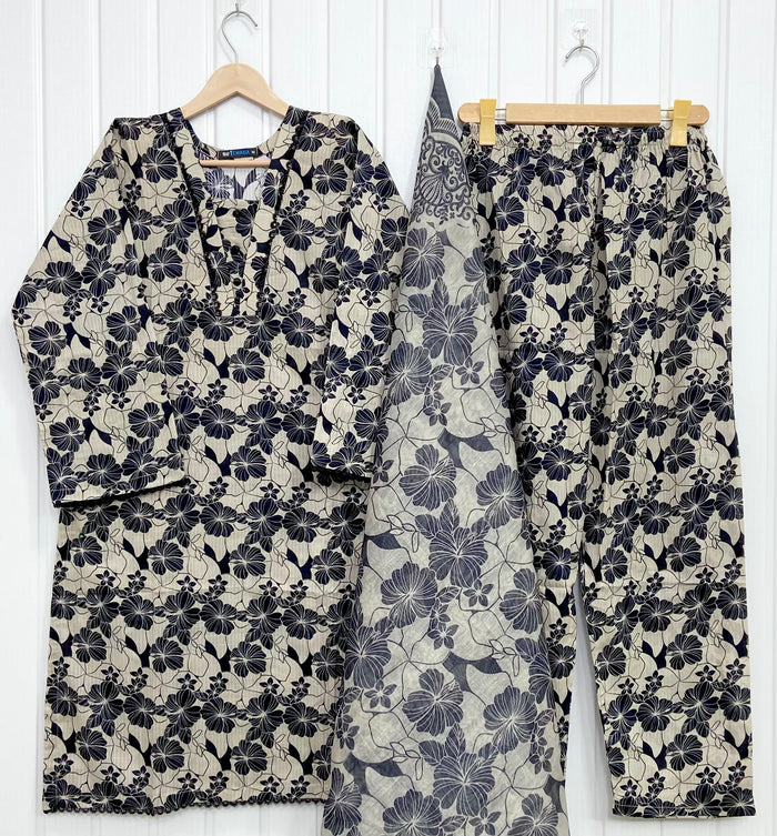 Monochrome | Embroidered 3PC D-708
