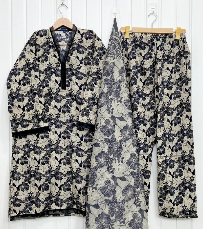 Monochrome | Embroidered 3PC D-708