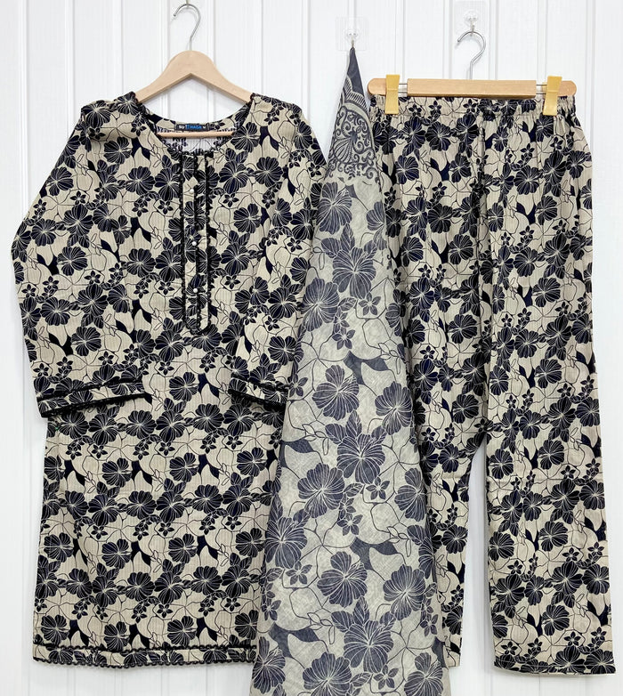 Monochrome | Embroidered 3PC D-708