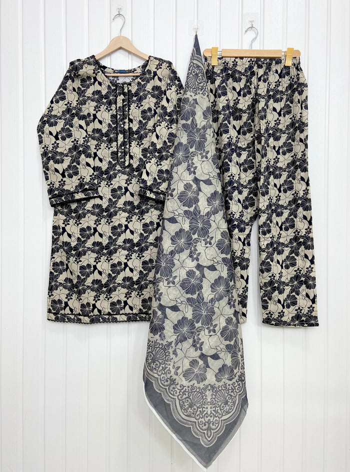 Monochrome | Embroidered 3PC D-708