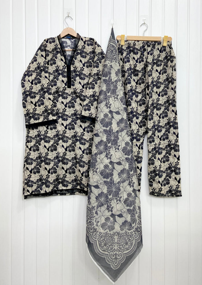 Monochrome | Embroidered 3PC D-708
