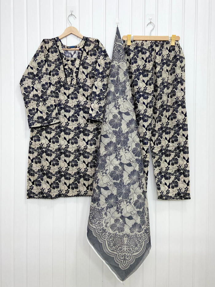 Monochrome | Embroidered 3PC D-708