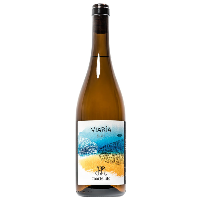 White wine bottle with amber glass and VIARIA blue label