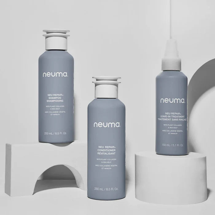 Neuma hair care products including shampoo, conditioner, and leave-in treatment on a white background - Hair Care Canada