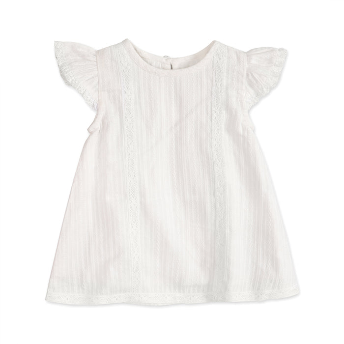 Noelle Striped Dobby White A Line Baby Dress Front (Organic)