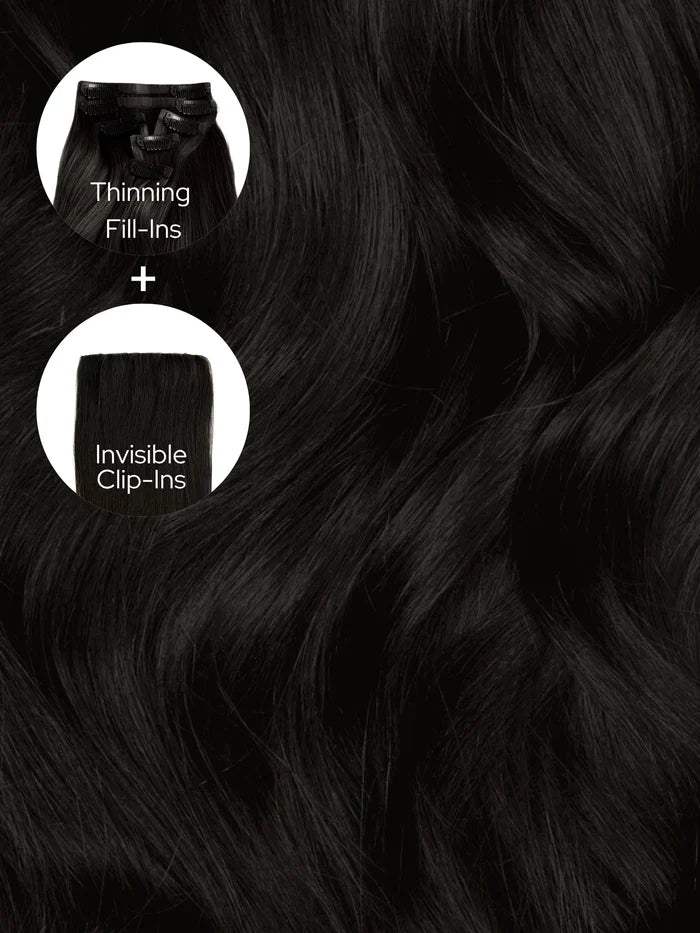 Off Black (1B) Thinning Hair and Invisible Clip-Ins Bundle