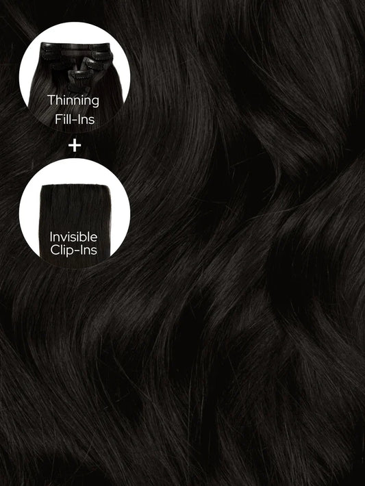 Off Black (1B) Thinning Hair and Invisible Clip-Ins Bundle