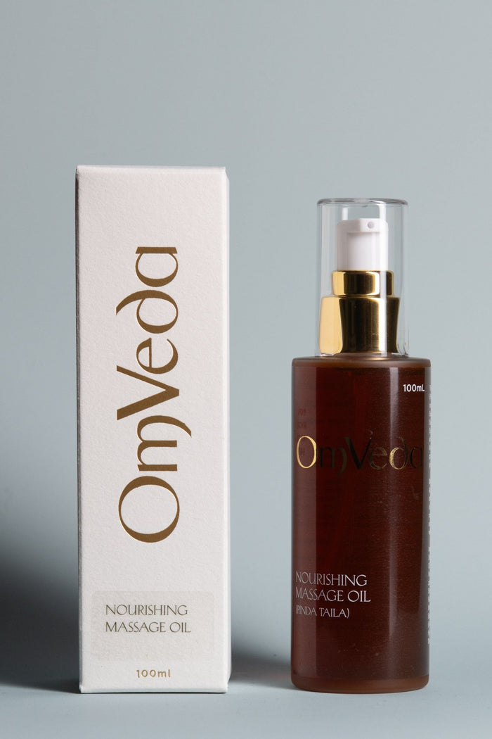 Nourishing body oil gift box and amber glass bottle, 100ml, with pump dispenser
