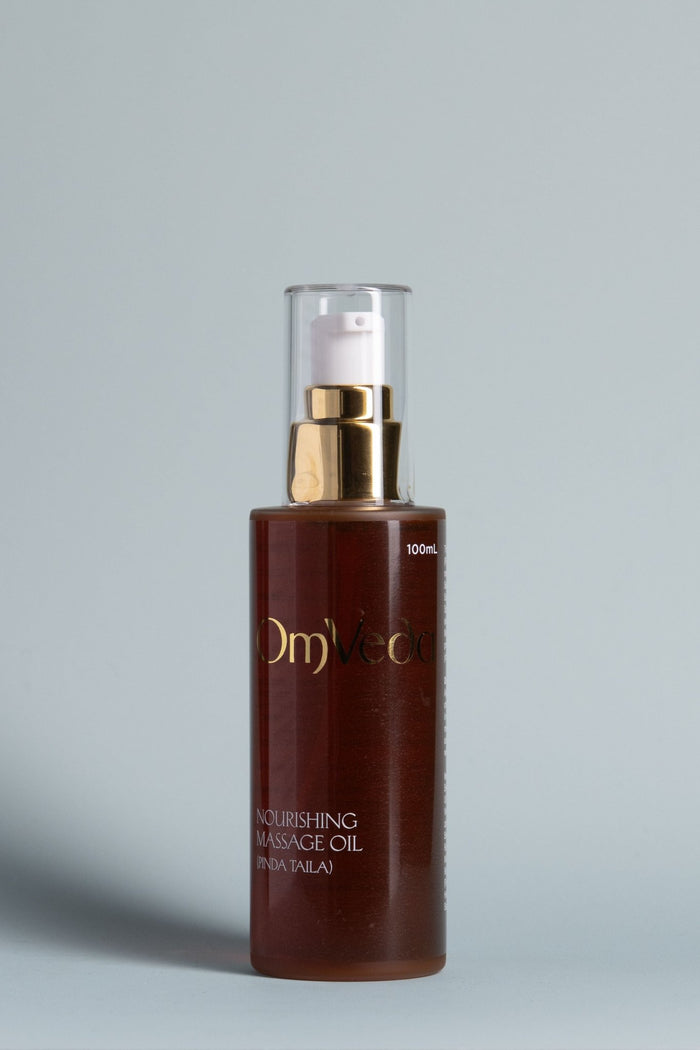 Nourishing body oil amber glass bottle, 100ml, with pump dispenser