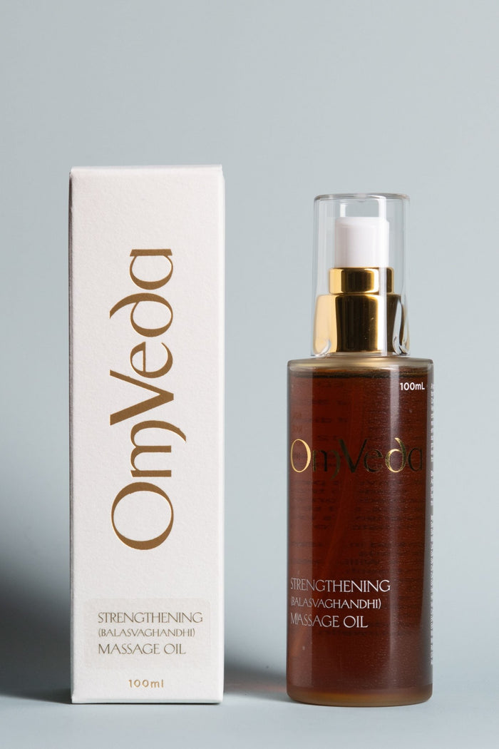 Strengthening body oil bottle with box, amber 100 ml, gold pump