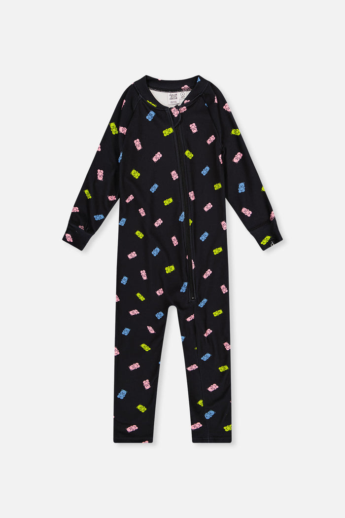 One Piece Thermal Underwear Black Printed Gummy Bears-0