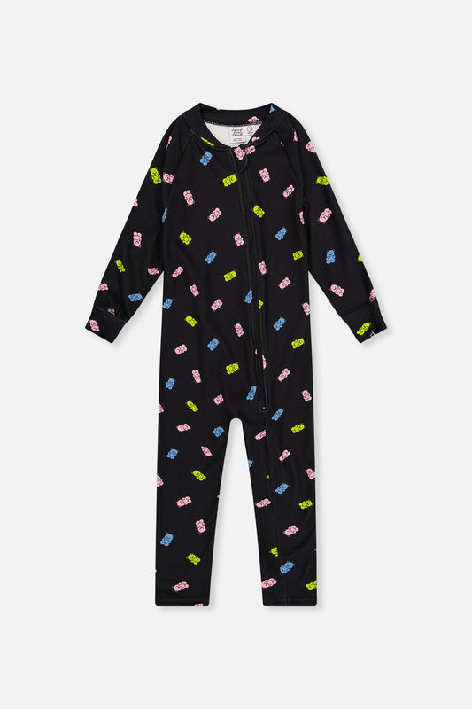 One Piece Thermal Underwear Black Printed Gummy Bears-0