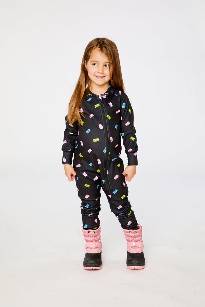 One Piece Thermal Underwear Black Printed Gummy Bears-1