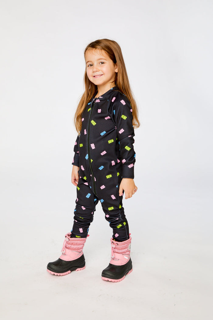 One Piece Thermal Underwear Black Printed Gummy Bears-2
