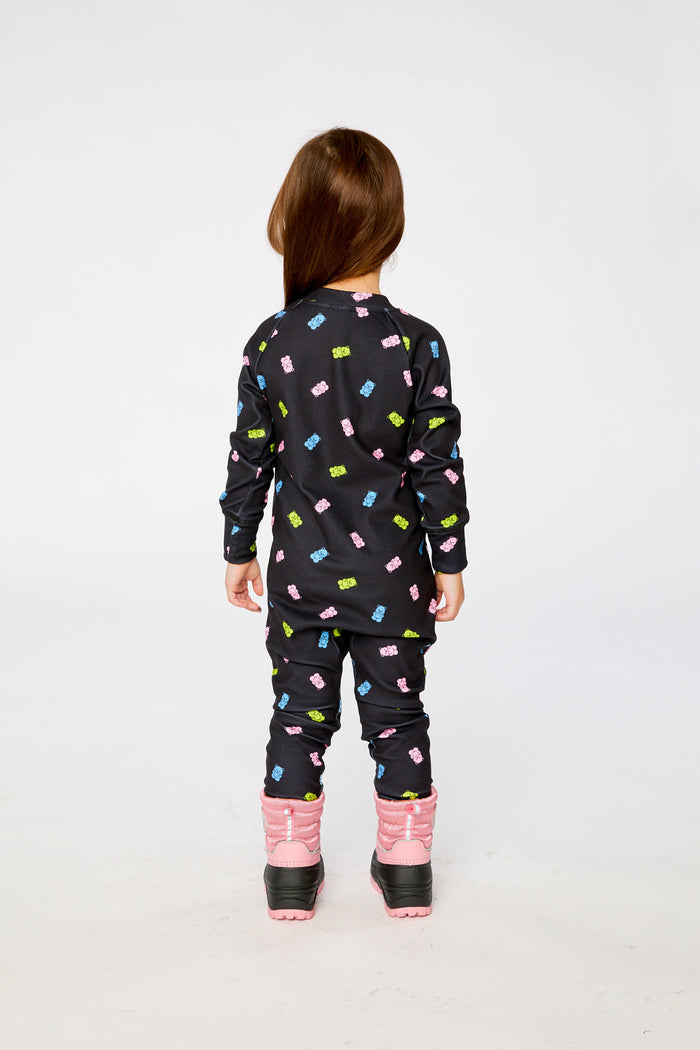 One Piece Thermal Underwear Black Printed Gummy Bears-3