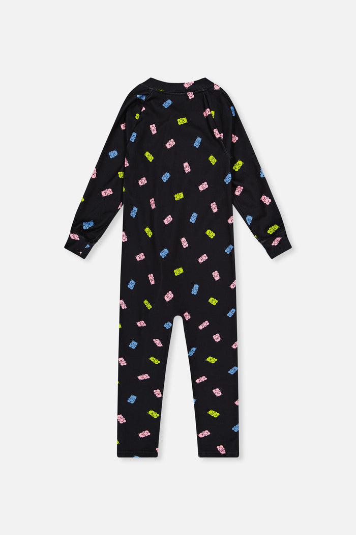 One Piece Thermal Underwear Black Printed Gummy Bears-4