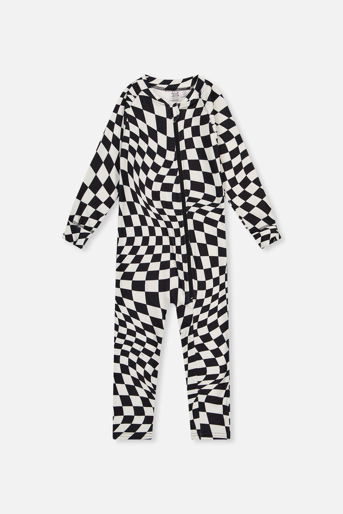 One Piece Thermal Underwear White Checkered Print-0