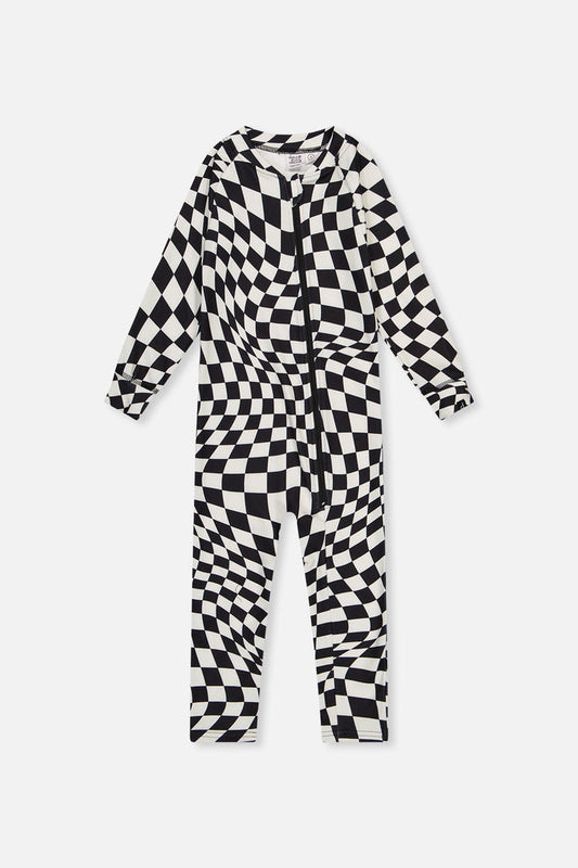 One Piece Thermal Underwear White Checkered Print-0