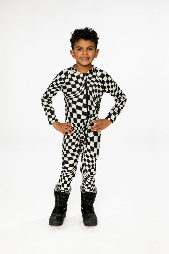One Piece Thermal Underwear White Checkered Print-1