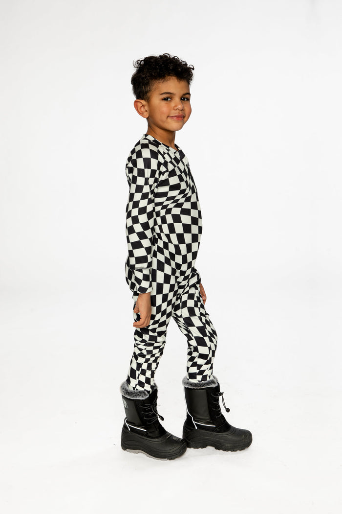One Piece Thermal Underwear White Checkered Print-2