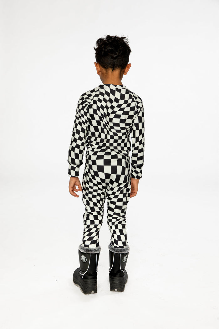 One Piece Thermal Underwear White Checkered Print-3