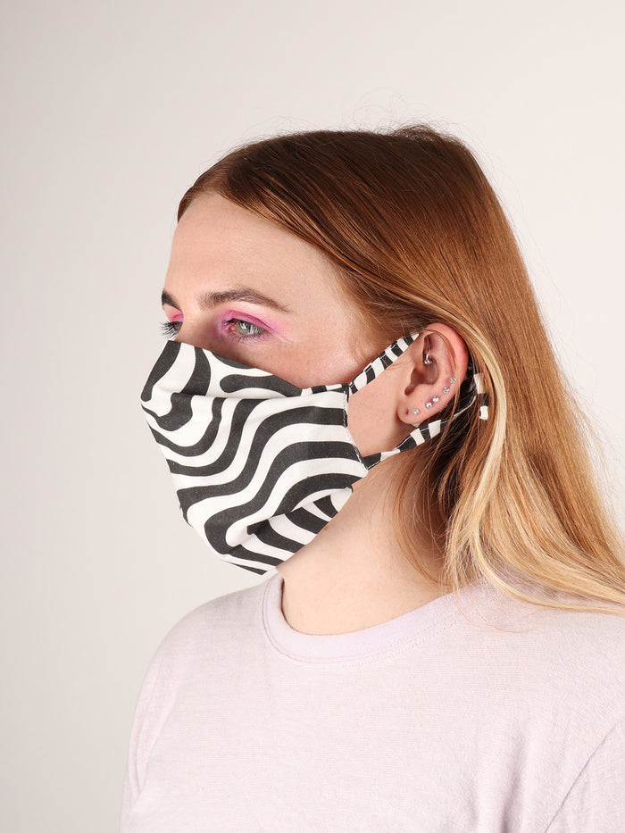 Organic Cotton Face Mask- Ear Ties | Black & White-Image 2