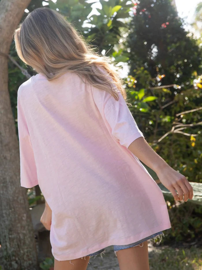 Oversized Cotton Applique Tee - Light Pink Peace Sign-view 4