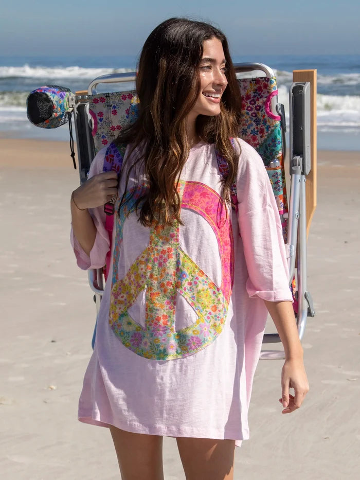 Oversized Cotton Applique Tee - Light Pink Peace Sign-view 5
